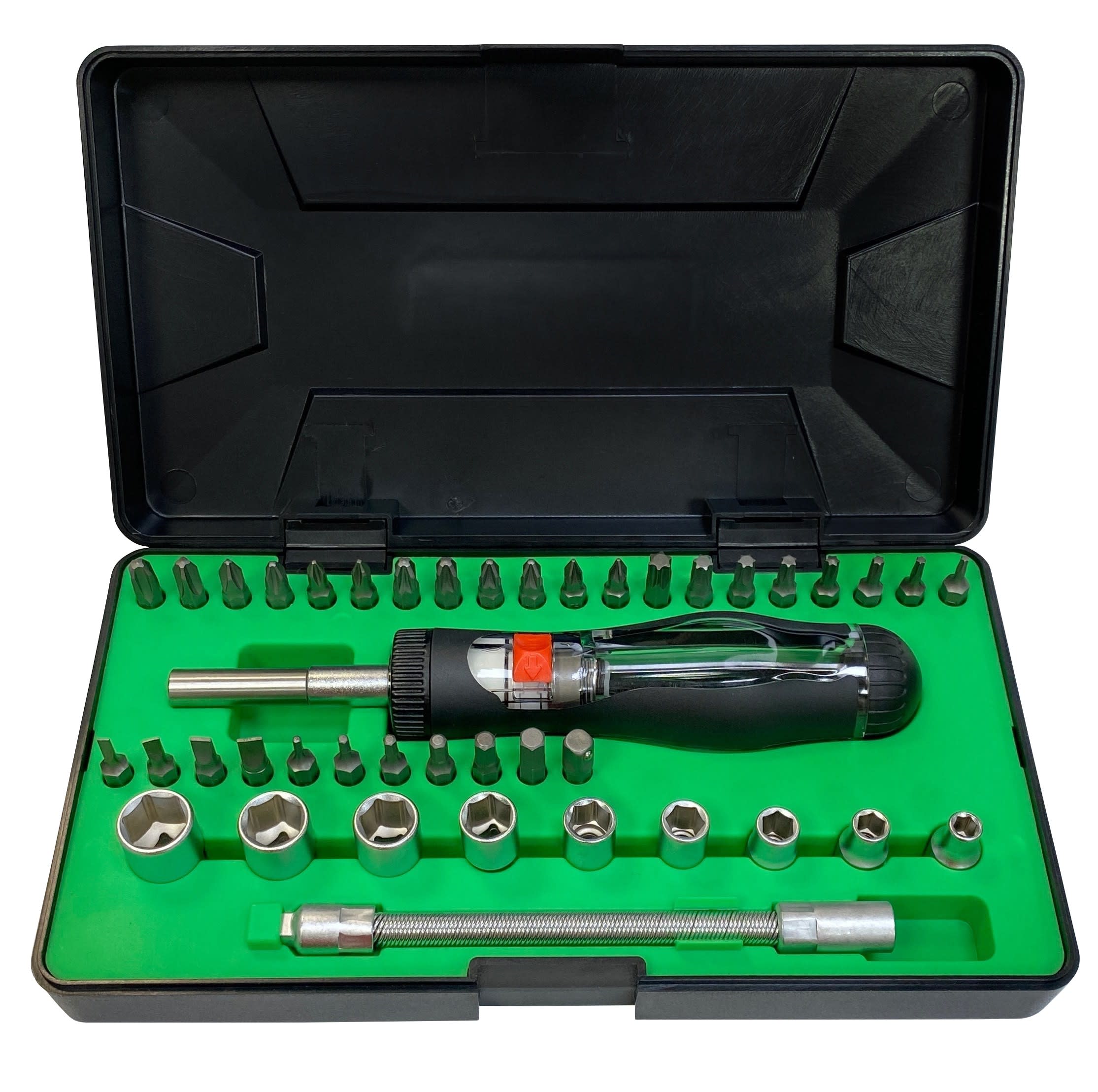 AGI Robur - Tournevis à cliquet réversible magnétique avec embouts et douilles. Coffret 42p