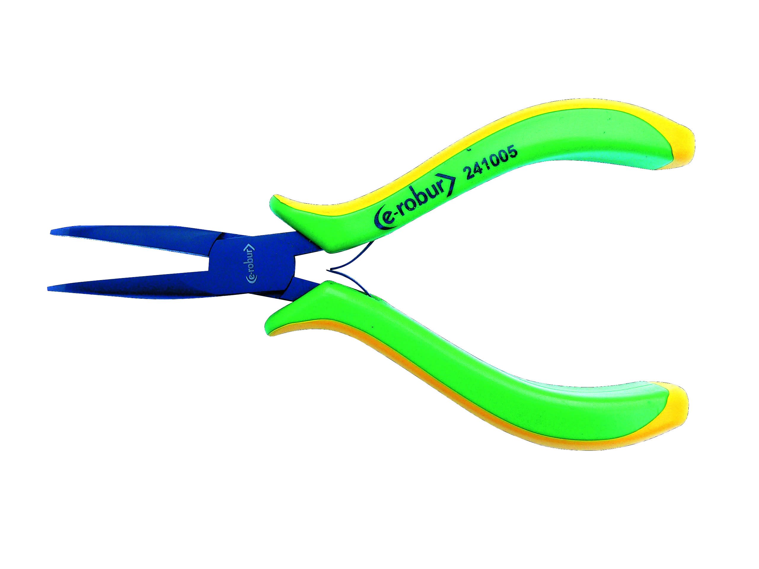 AGI Robur - Pince à becs 1/2 ronds coudés long 145mm, entrepassée, manches bimatière.