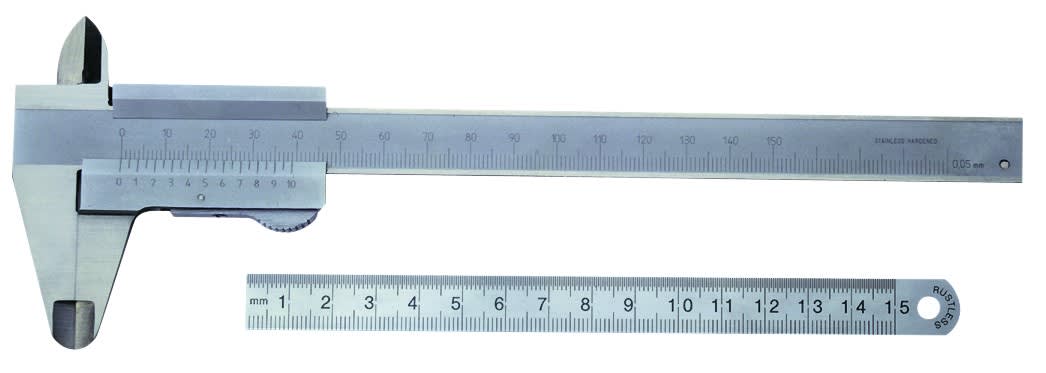 AGI Robur - Composition pied à coulisse acier inox précision 1/20 et réglet inox 150mm