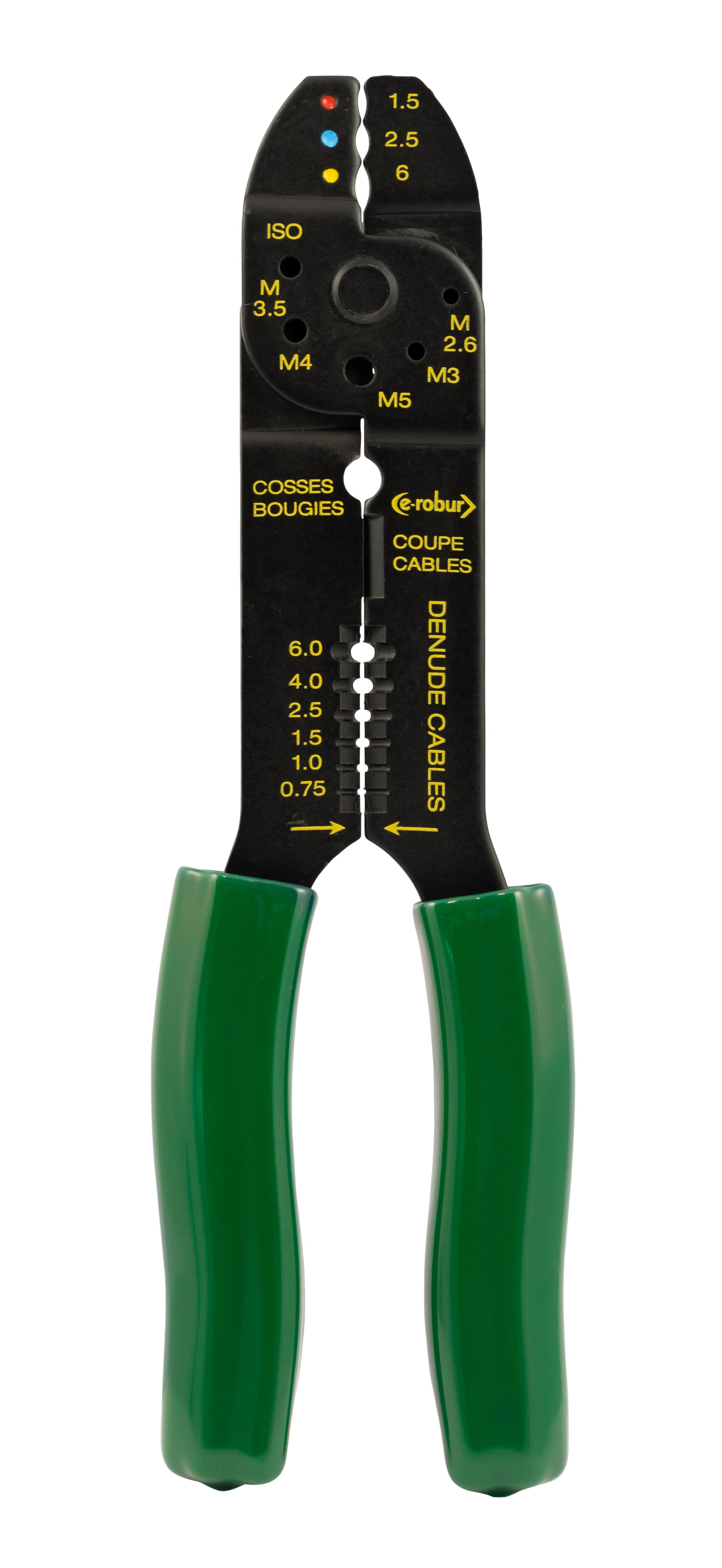 AGI Robur - Pince à sertir les cosses isolées 1,5 - 2,5 - 6,0 mm². Dénude de 0,75 à 6,0 mm².