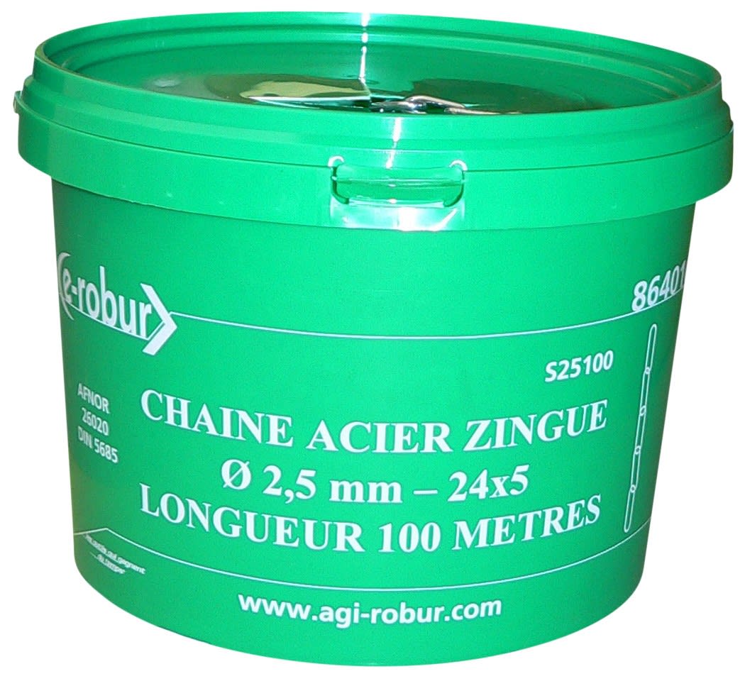 AGI Robur - Chaîne acier zingué soudée, dia. 2,5 mm, longueur 100 m.