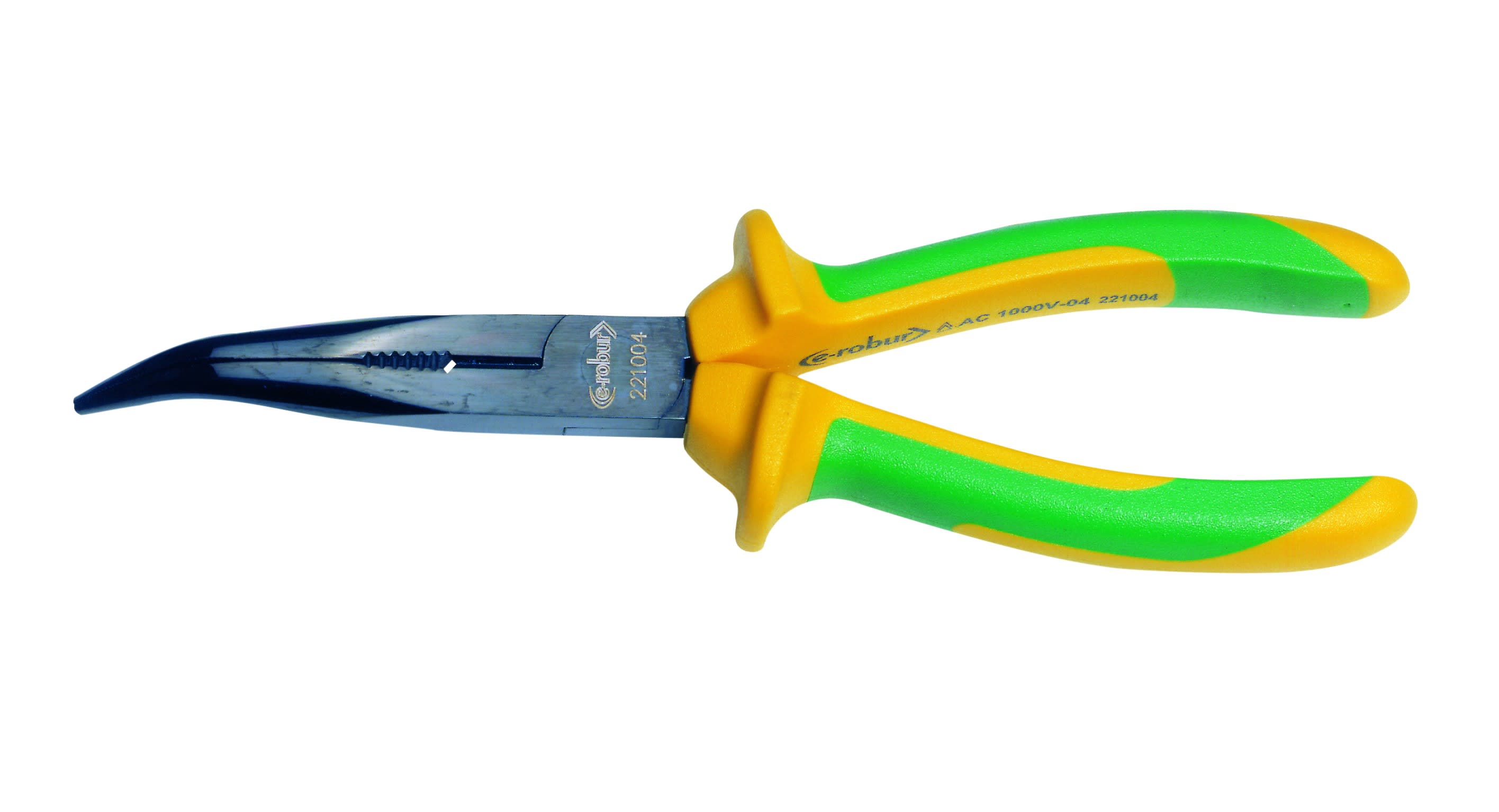 AGI Robur - Pince à becs 1/2 ronds coudés, isolée, long 200 mm.