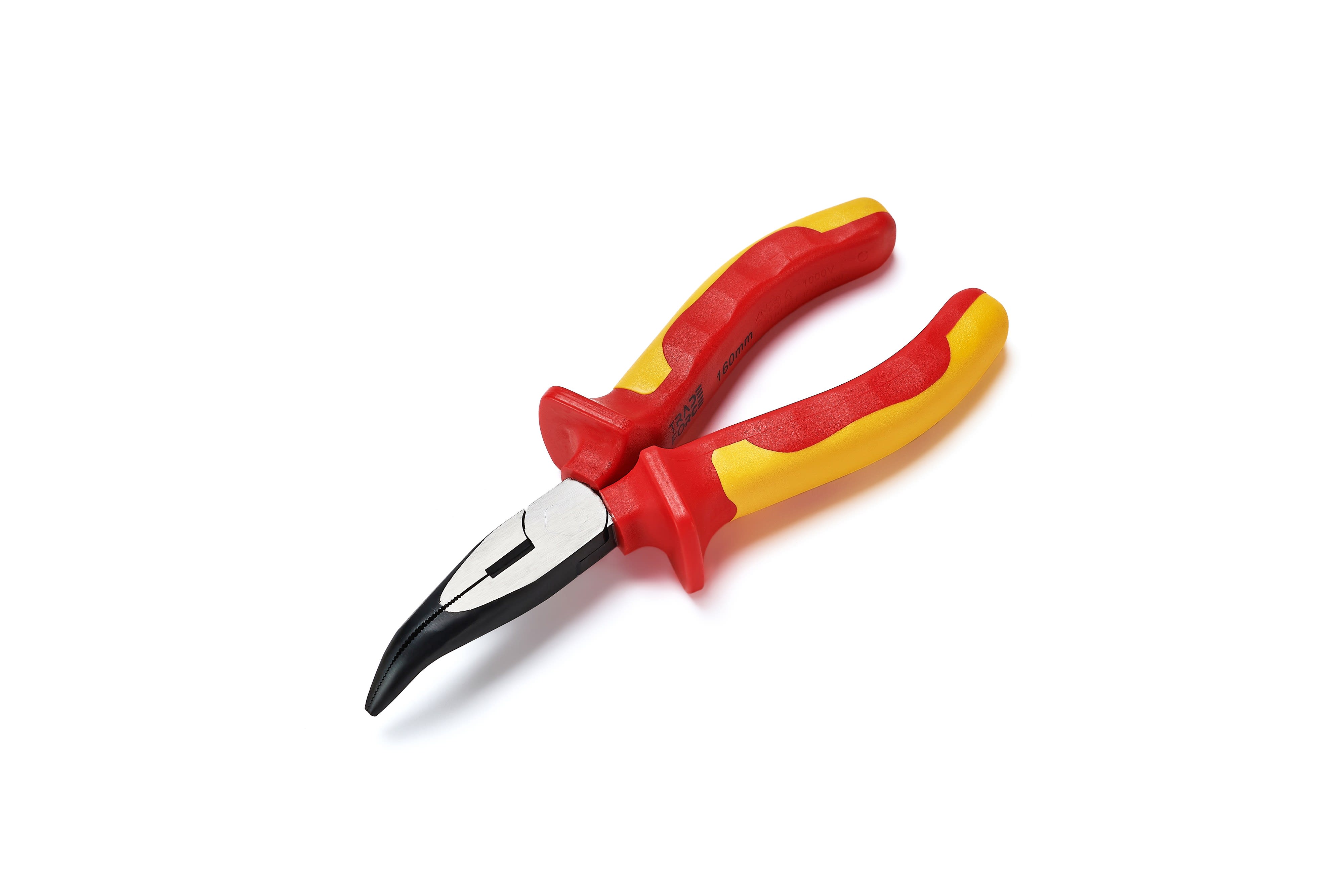 TradeForce - Pince a bec coude isolee 1000V Longueur 160mm. Manche bi-matiere.