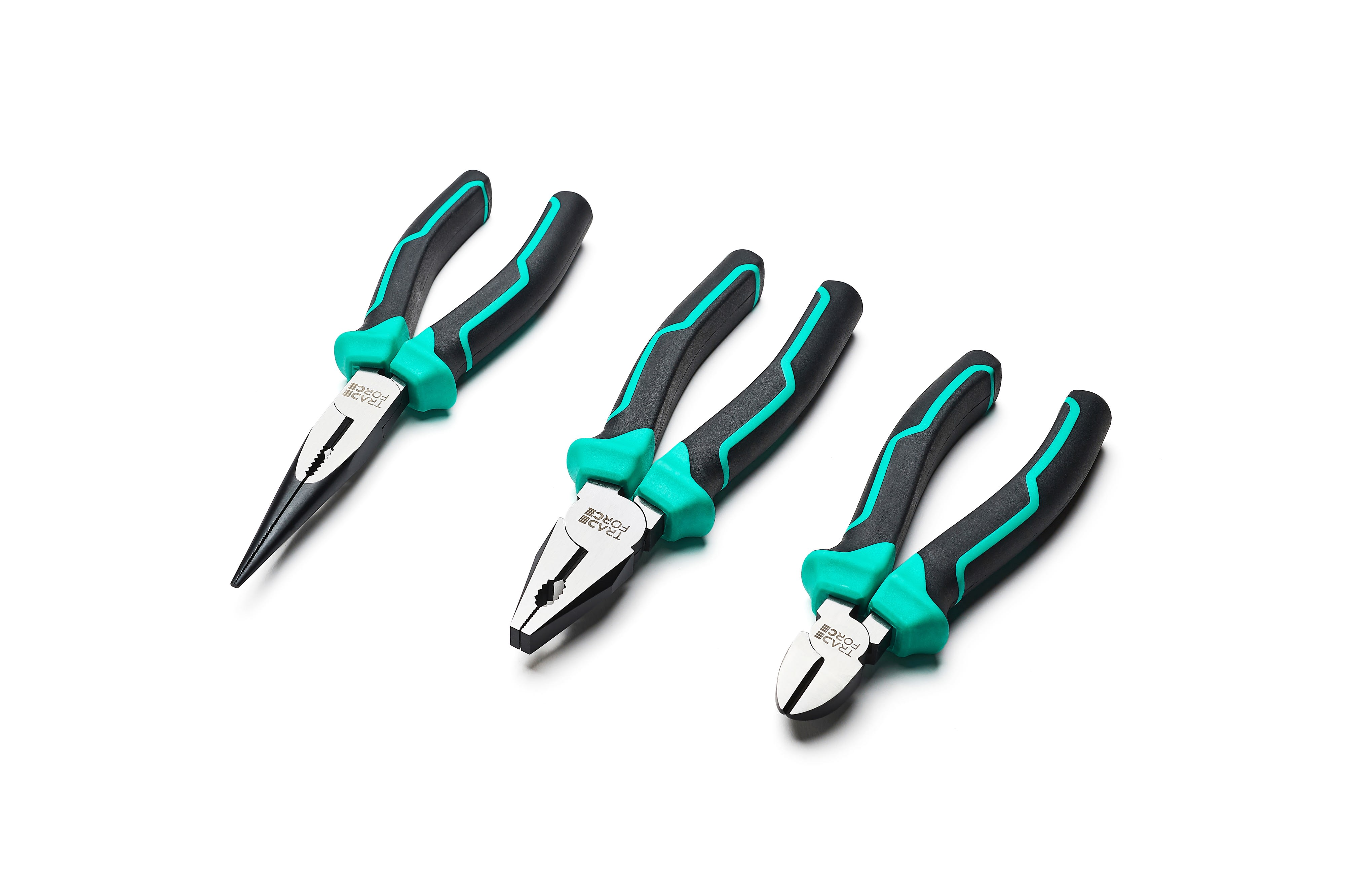 TradeForce - Jeu de 3 pinces non isolees universelle 180mm, Diagonale 160mm, Bec droit 200mm