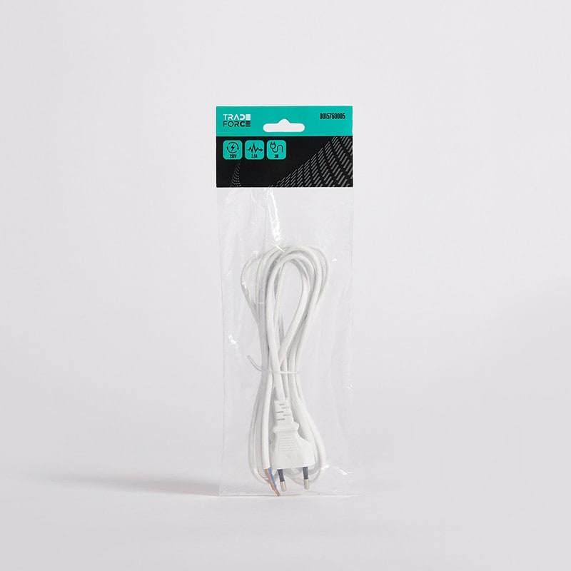 TradeForce - CABLE DE CONNEXION ET  FICHE 2P PVC IP20 3 M BLANC 2*0,75 H03VV