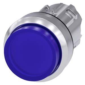 Siemens Industry - bouton-poussoir lumineux, 22 mm, rond, Métal, brillant, bleu, Bouton, haut, sans