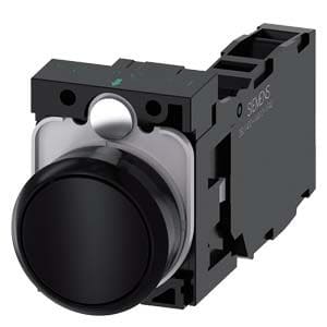 Siemens Industry - bouton, 22 mm, rond, plastique, noir, Bouton, plat, sans maintien, avec support