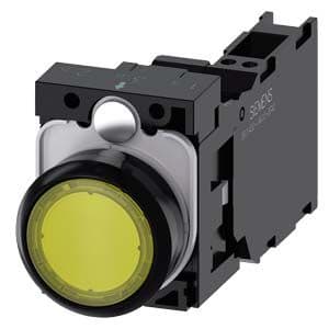 Siemens Industry - bouton-poussoir lumineux, 22 mm, rond, plastique, jaune, Bouton, plat, sans main