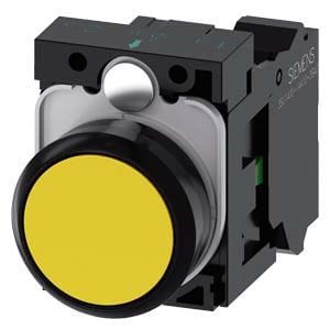 Siemens Industry - bouton, 22 mm, rond, plastique, jaune, Bouton, plat, sans maintien, avec support