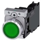 Siemens Industry - bouton-poussoir lumineux, 22 mm, rond, le métal, brillant, vert, Bouton, plat, s