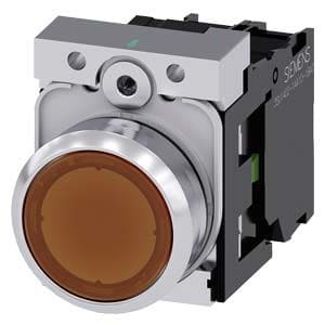 Siemens Industry - bouton-poussoir lumineux, 22 mm, rond, le métal, brillant, ambre, Bouton, plat,