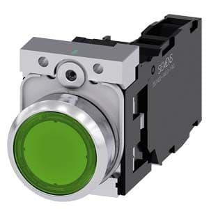 Siemens Industry - bouton-poussoir lumineux, 22 mm, rond, le métal, brillant, vert, Bouton, plat, s