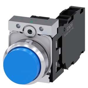 Siemens Industry - bouton, 22 mm, rond, le métal, brillant, bleu, Bouton, haut, sans maintien, avec