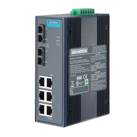 Advantech - Switch 6GE + 2G LAN Non-manageable FO SM SC Température étendue Rail DIN