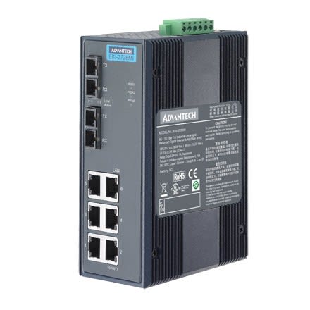 Advantech - Switch 6GE + 2G, LAN Non-manageable, FO SM SC,Température étendue, Rail DIN
