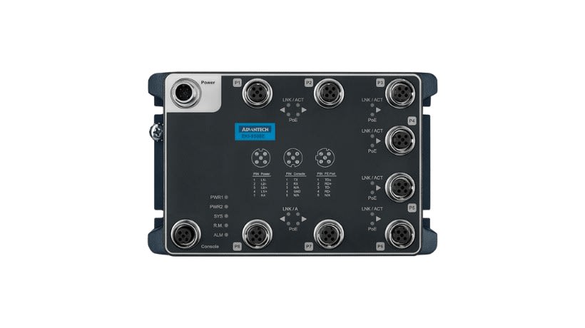 Advantech - Switch 8FE PoE LAN Manageable  EN50155 24-110VDC