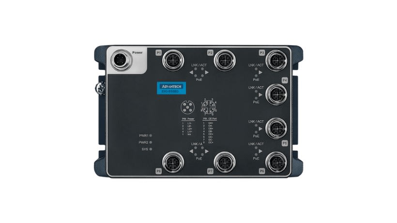 Advantech - Switch 8GE PoE LAN Non-Manageable EN50155 24-110 VDC