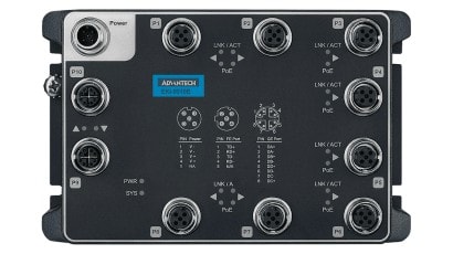Advantech - Switch non manageable E-Mark 8 ports RJ45 100Mbits + 2 Gbe POE M12