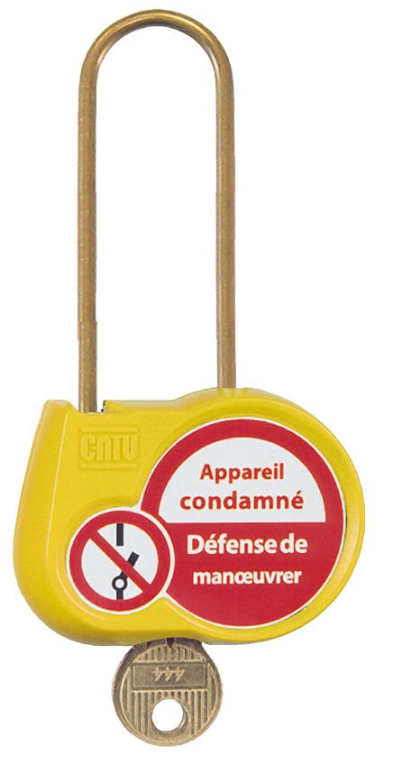 Catu - Cadenas jaune anse 70mm diamètre 4mm clé à définir -"Appareil condamné".