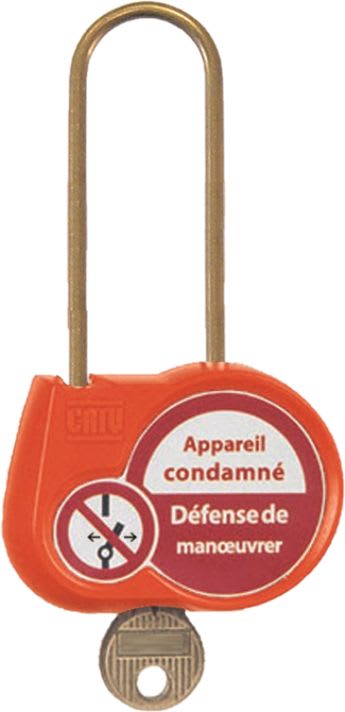 Catu - Cadenas orange anse 70mm diamètre 4mm clé à définir -"Appareil condamné".