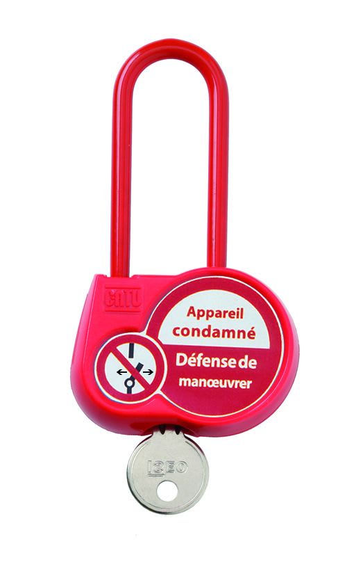 Catu - Cadenas de condamnation rouge, anse isolée H70 mm, clé 777 "appareil condamné"