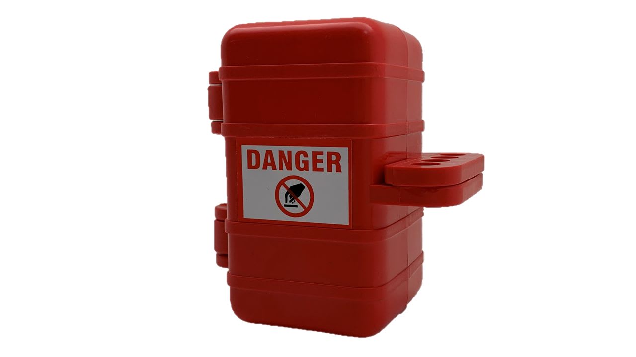 Catu - Condamnateur prises électriques ou pneumatiques en plastique rouge trou 12mm.