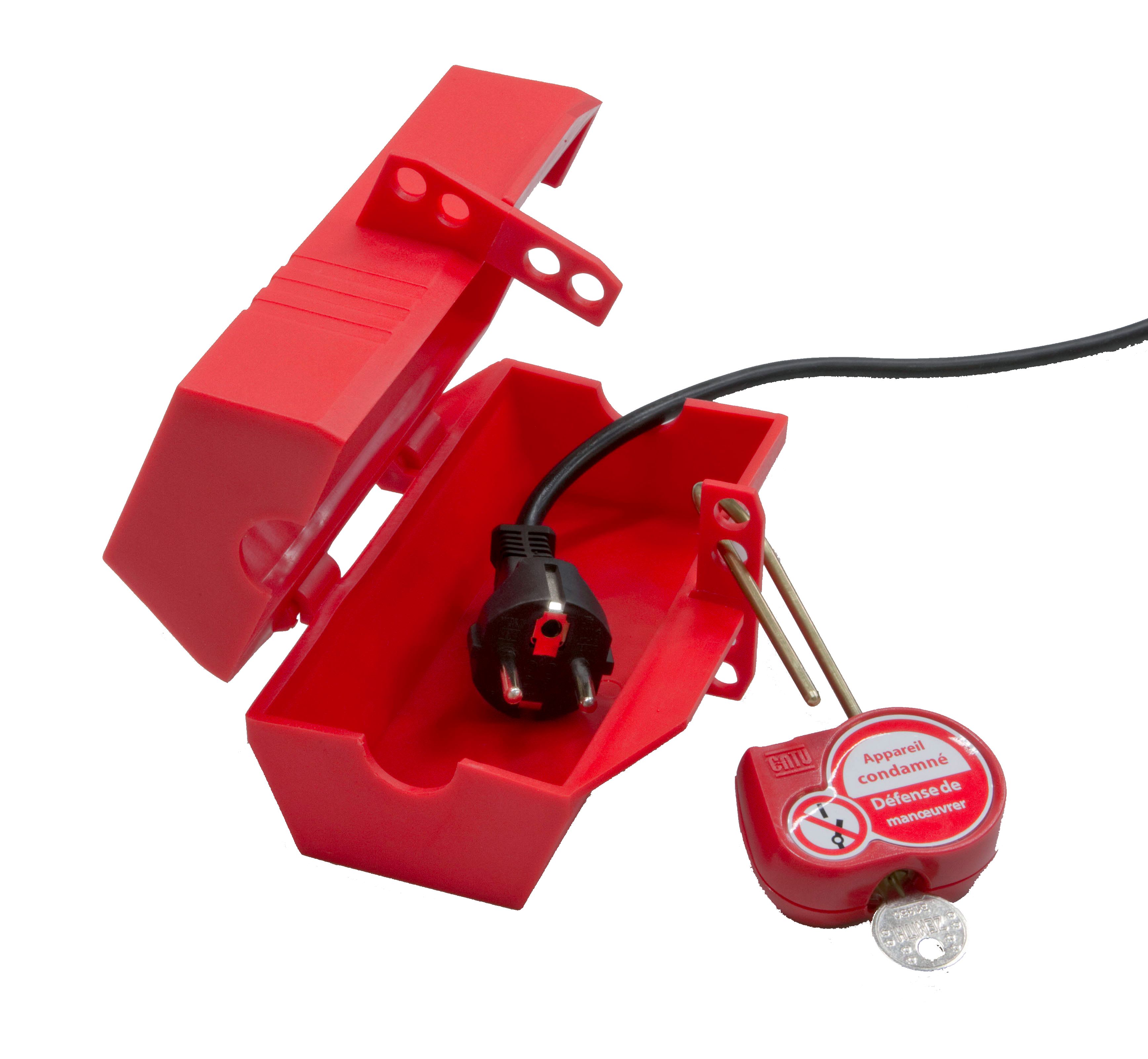 Catu - Condamnateur prises électriques ou pneumatiques en plastique rouge trou 25mm.