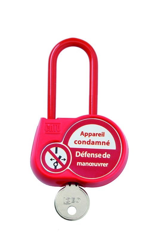 Catu - Cadenas de condamnation rouge, anse isolée H 50 mm Ø 6,2 mm, clé 8888.