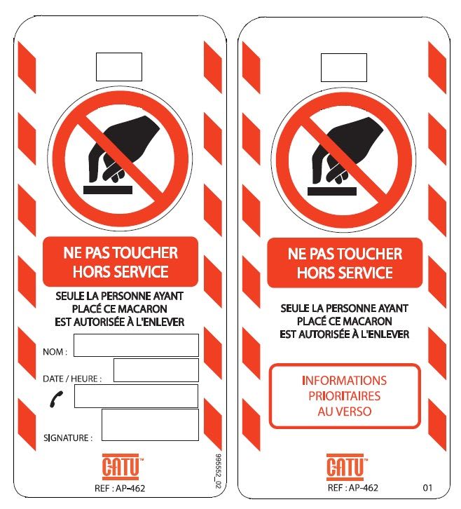 Catu - Affichette PVC de signalisation "NE PAS TOUCHER HORS SERVICE",dim. 170 x 75 mm.