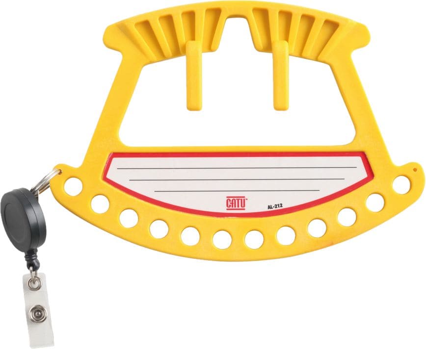 Catu - Poignée porte-cadenas en PVC jaune, avec porte -clés intégré.