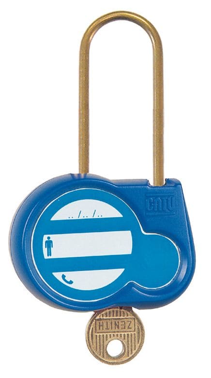 Catu - Cadenas bleu anse 50mm diamètre 4mm clé aléatoire -"Appareil condamné".