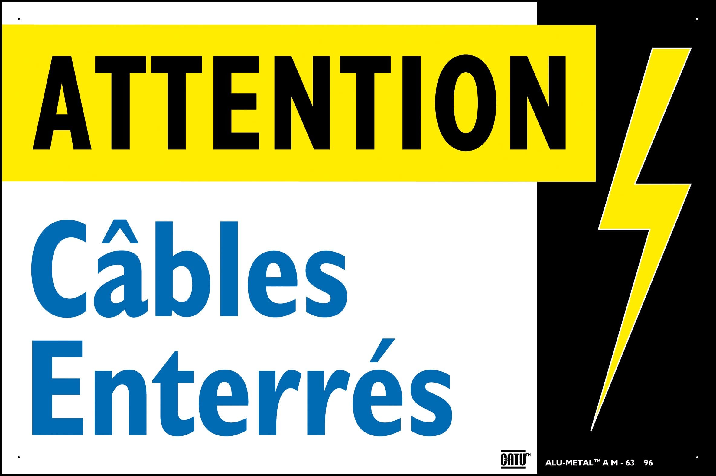Catu - Plaque alumétal de signalisation "ATTENTION CABLES ENTERRÉS" 300 x 200 mm