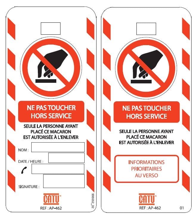 Catu - Affichette PVC de signalisation "NE PAS TOUCHER HORS SERVICE",dim. 170 x 75 mm.