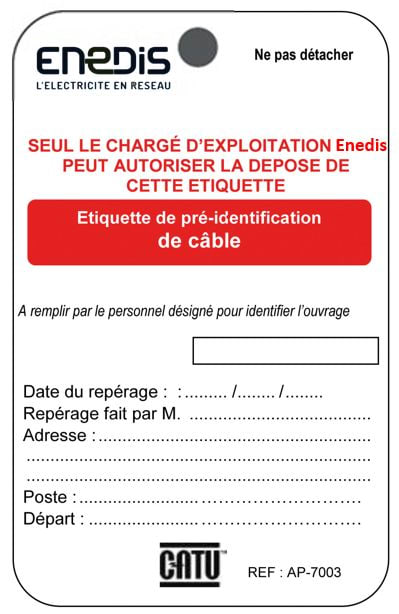 Catu - Etiquette de pré-identification de câble ENEDIS. Matière plastique. 75x120mm.