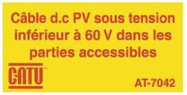 Catu - Planche de 24 étiquettes autocoll. "Câble d.c PV ss tension inf 60V" 40 x 20 mm.