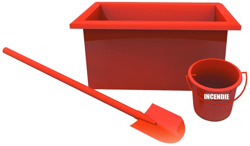 Catu - Kit lutte incendie pour poste : bac à sable, sceau et pelle.