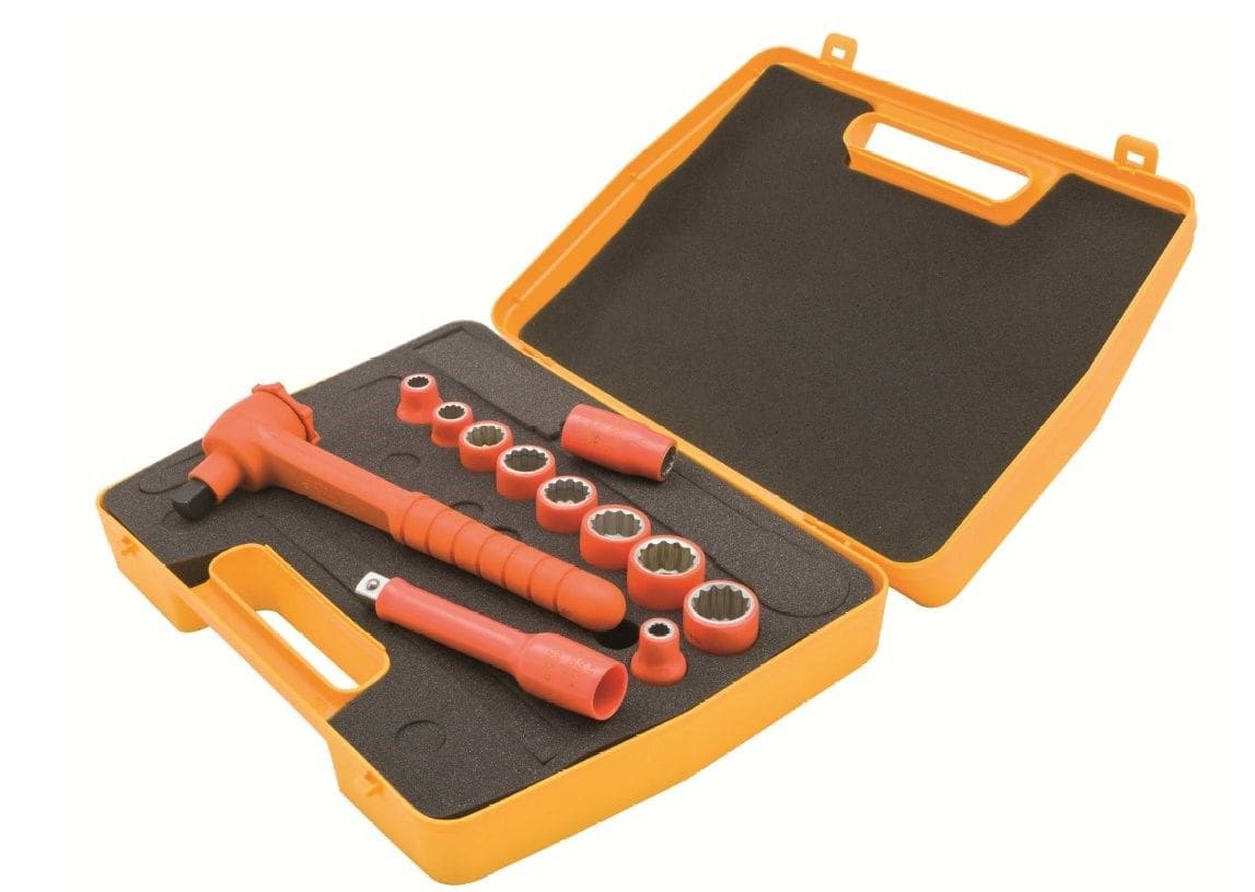 Catu - Kit d'outils de serrage isolés 3/8", clé à cliquet, rallonge et 20 douilles