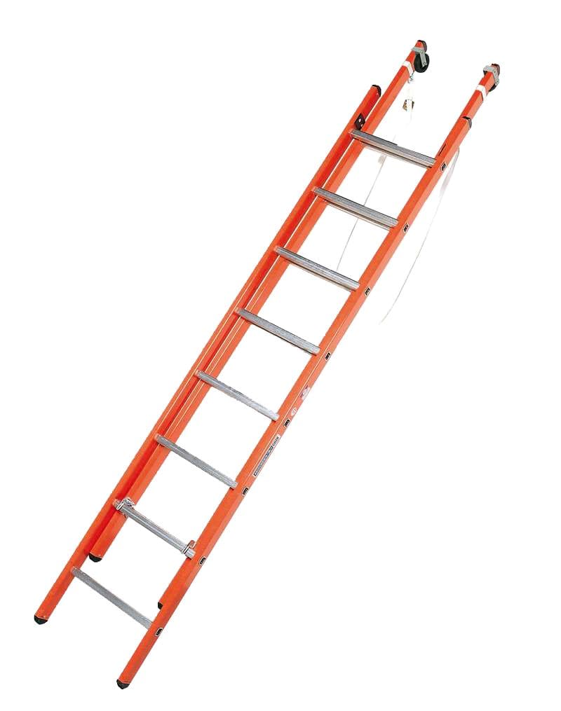 Catu - Echelle iso. 2 plans à coulisse à main. Lg 2,41m, déployée 4,09m 2x8 échelons