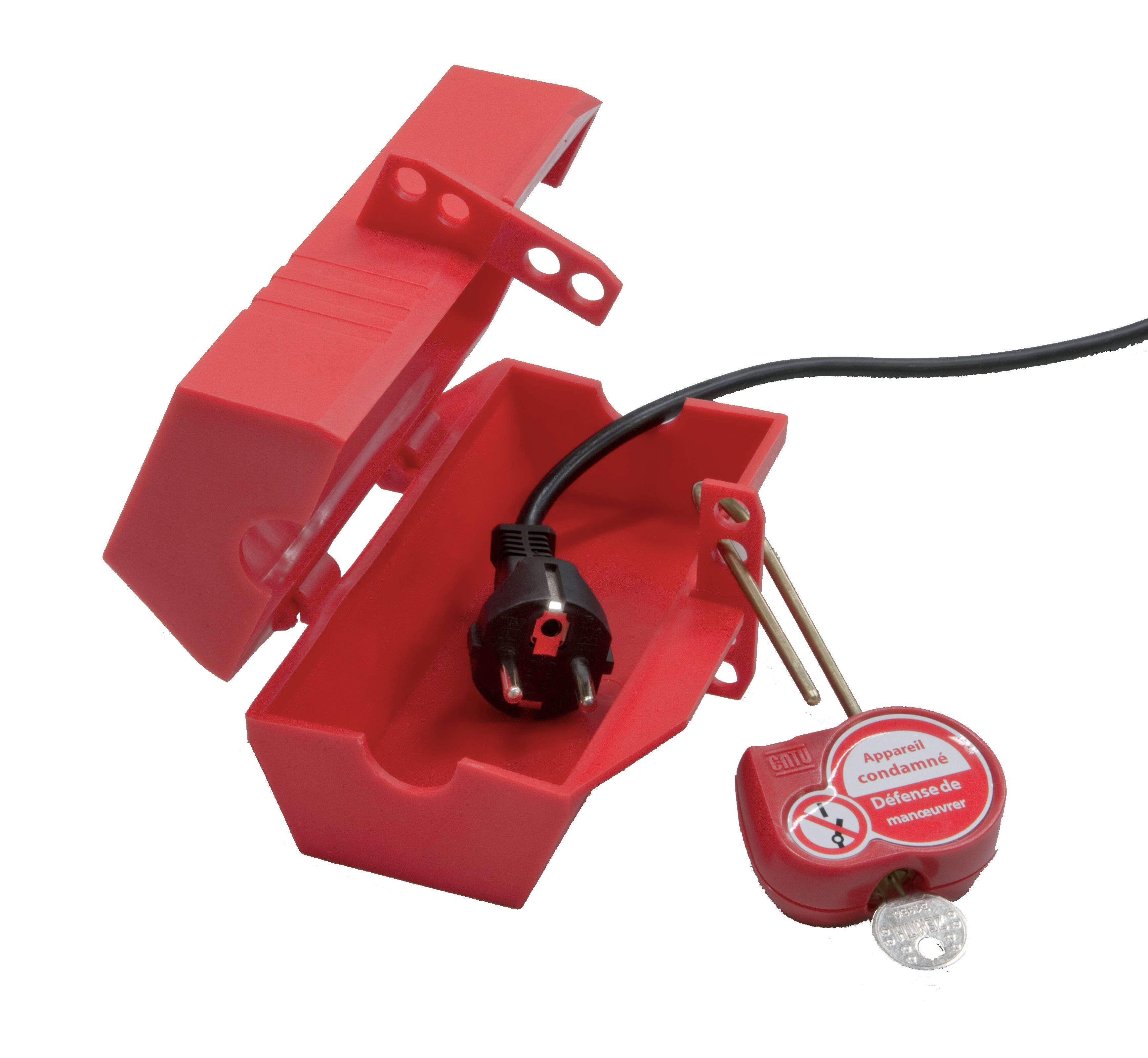 Catu - Condamnateur prises électriques ou pneumatiques en plastique rouge trou 25mm.