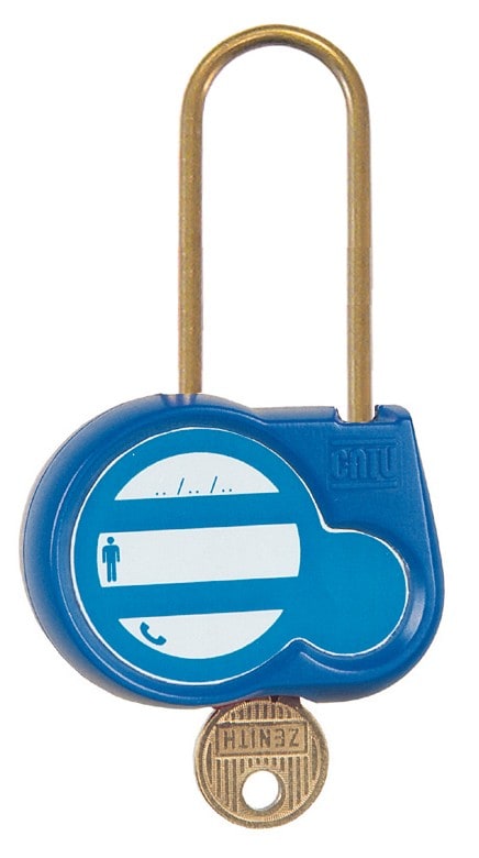 Catu - Cadenas bleu anse 50mm diamètre 4mm clé aléatoire -"Appareil condamné".