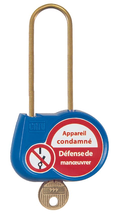 Catu - Cadenas bleu anse 70mm diamètre 4mm clé aléatoire -"Appareil condamné".