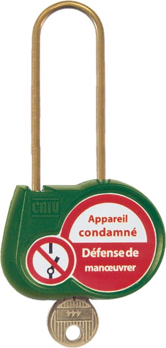 Catu - Cadenas vert anse 70mm diamètre 4mm clé à définir -"Appareil condamné".