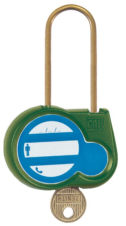 Catu - Cadenas vert anse 50mm diamètre 4mm clé aléatoire -"Appareil condamné".