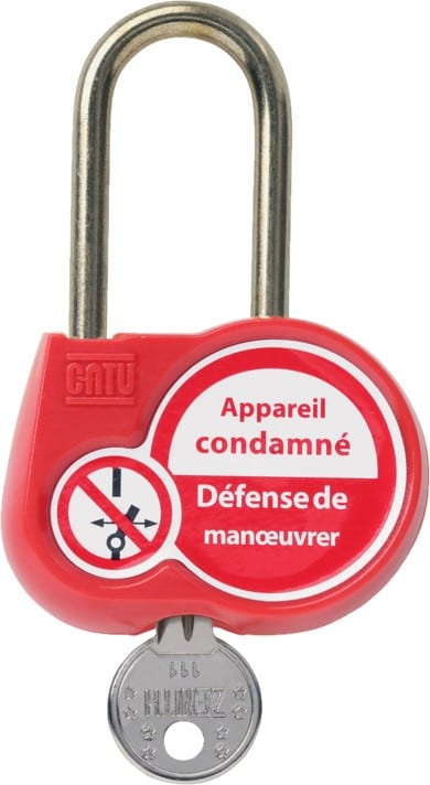 Catu - Cadenas rouge anse 50mm diamètre 6mm clé aléatoire.