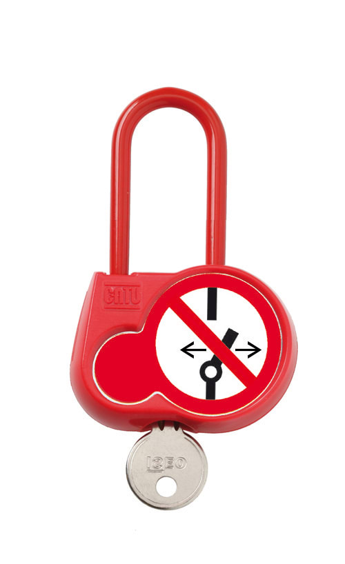 Catu - Cadenas de condamnation rouge, anse isolée H50 mm, clé al. "def. manoeuvrer"