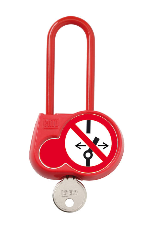 Catu - Cadenas de condamnation rouge, anse isolée H70 mm, clé al. "def. manoeuvrer"