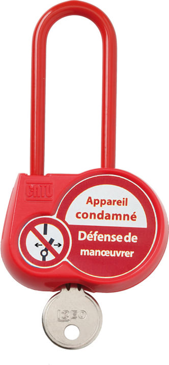 Catu - Cadenas de condamnation rouge, anse isolée H70 mm, clé 222 "app condamné" exp.