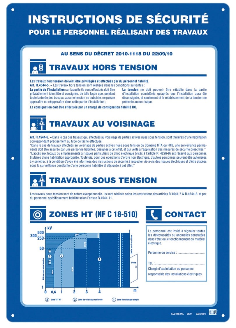 Catu - Affiche Alumetal "INSTRUCTIONS DE SECURITÉ" 500 x 350mm.