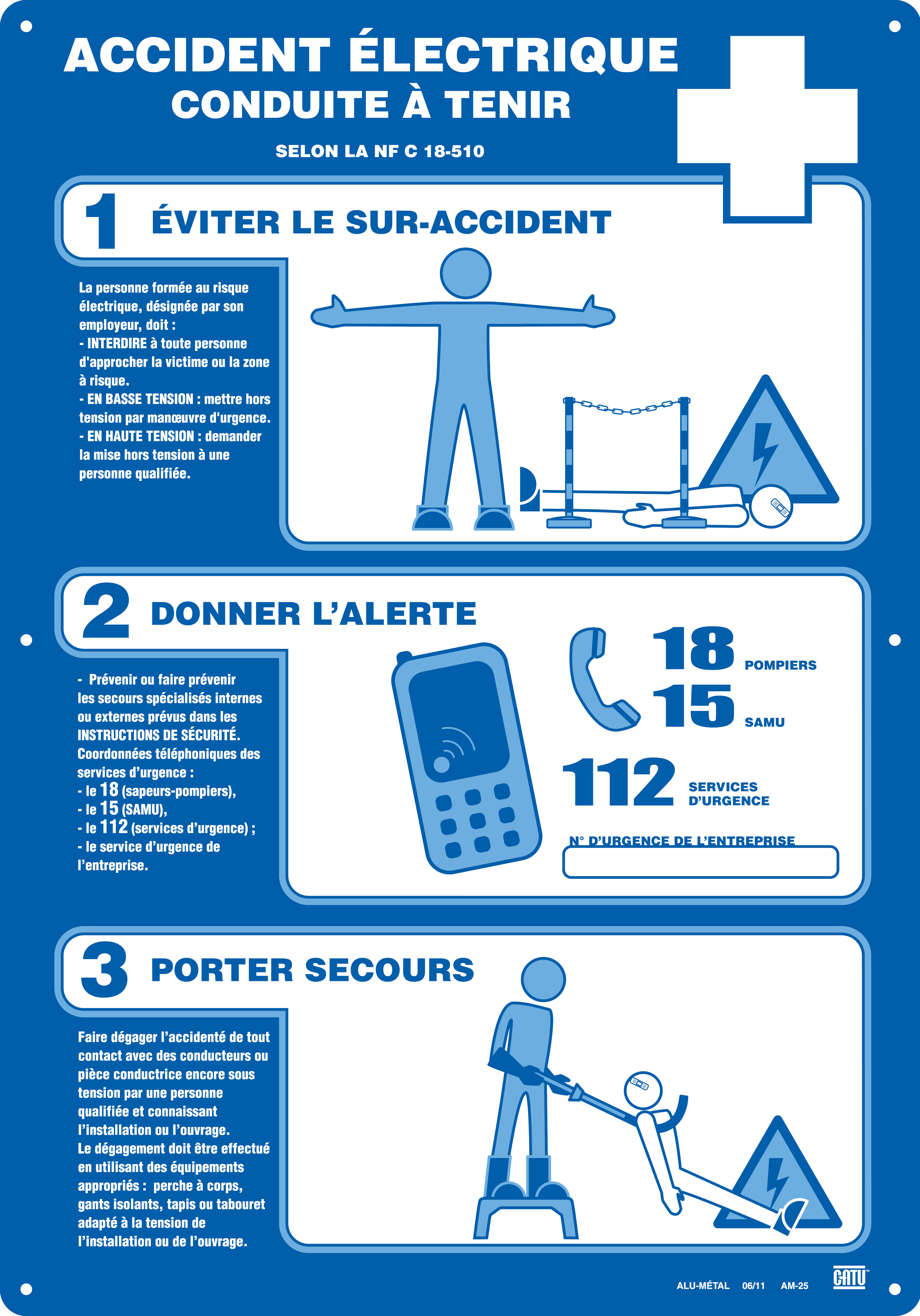 Catu - Affiche Alumétal «ACCIDENT ? A TENIR» selon NFC18510 - 350x500mm.