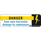Catu - Affiche Alumétal de signalisation "DÉCHARGER LES CONDENSATEURS". 200 x 60mm.